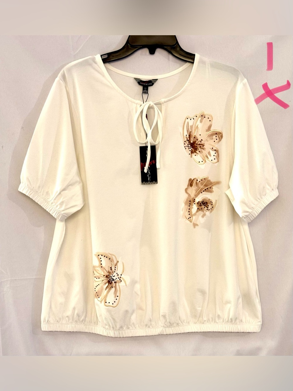 Women's Cream Floral Tie-Front Blouse
